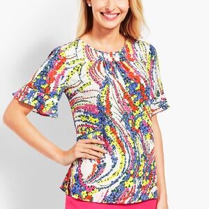 Talbots Ditzy Floral Swirly Colorful Women's Top